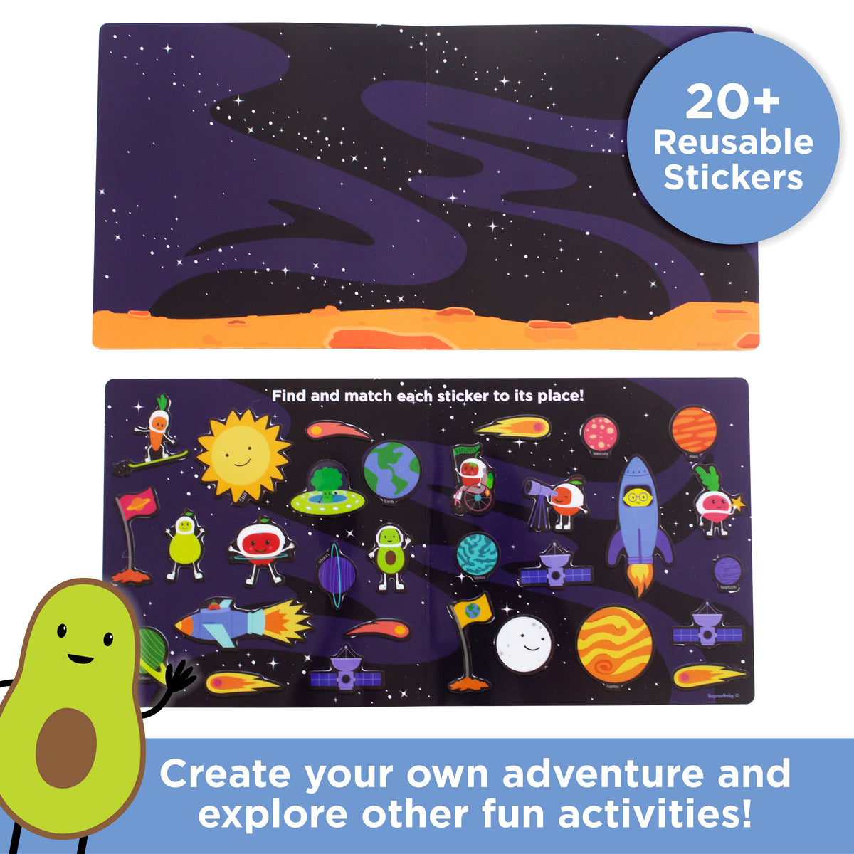 Avi's Adventures In Space Reusable Sticker Book + Marker Set (ages 3+)