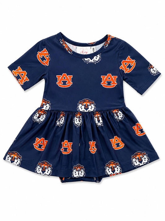 Auburn Blue Aubie 3/4 Sleeve Twirl Bodysuit