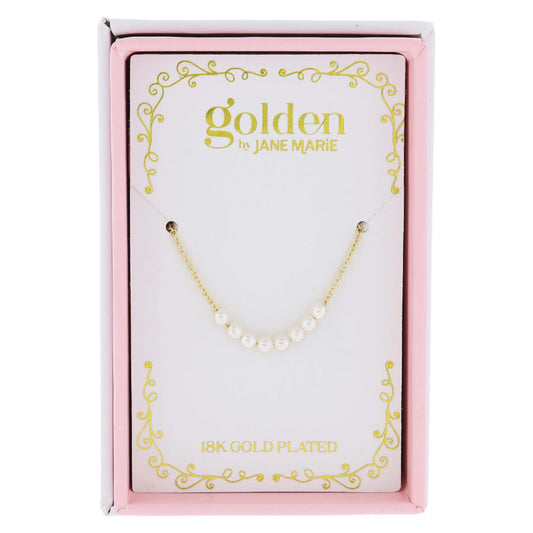 Kids 14" 18K Yellow Gold Plated Mini Pearl Beaded Portion Necklace, 3" Ext