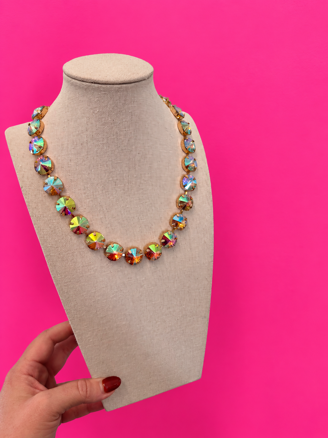Rhinestone Statement Necklace - Iridescent