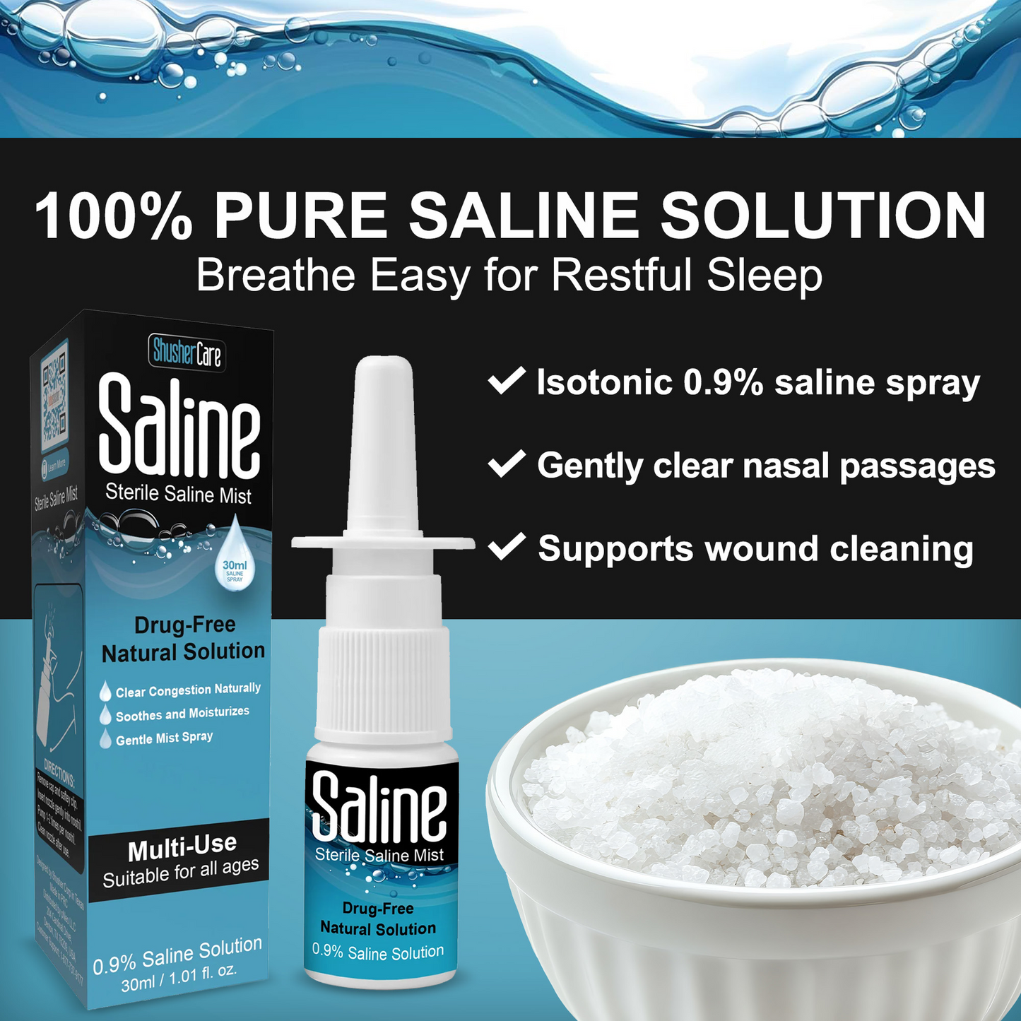Shusher Care Saline Nasal Spray – Drug-Free, Preservative-Free Congestion Relief for Babies & Family