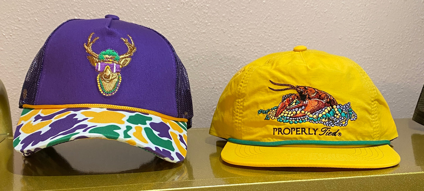 Mardi Gras Camo Embroidered Deer Rope Trucker Hat