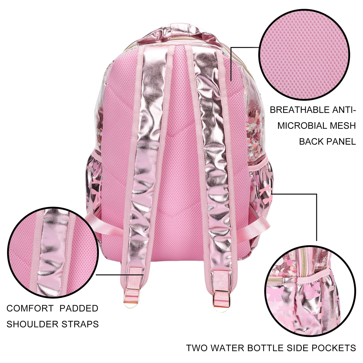 Pink Bow Confetti Clear Backpack