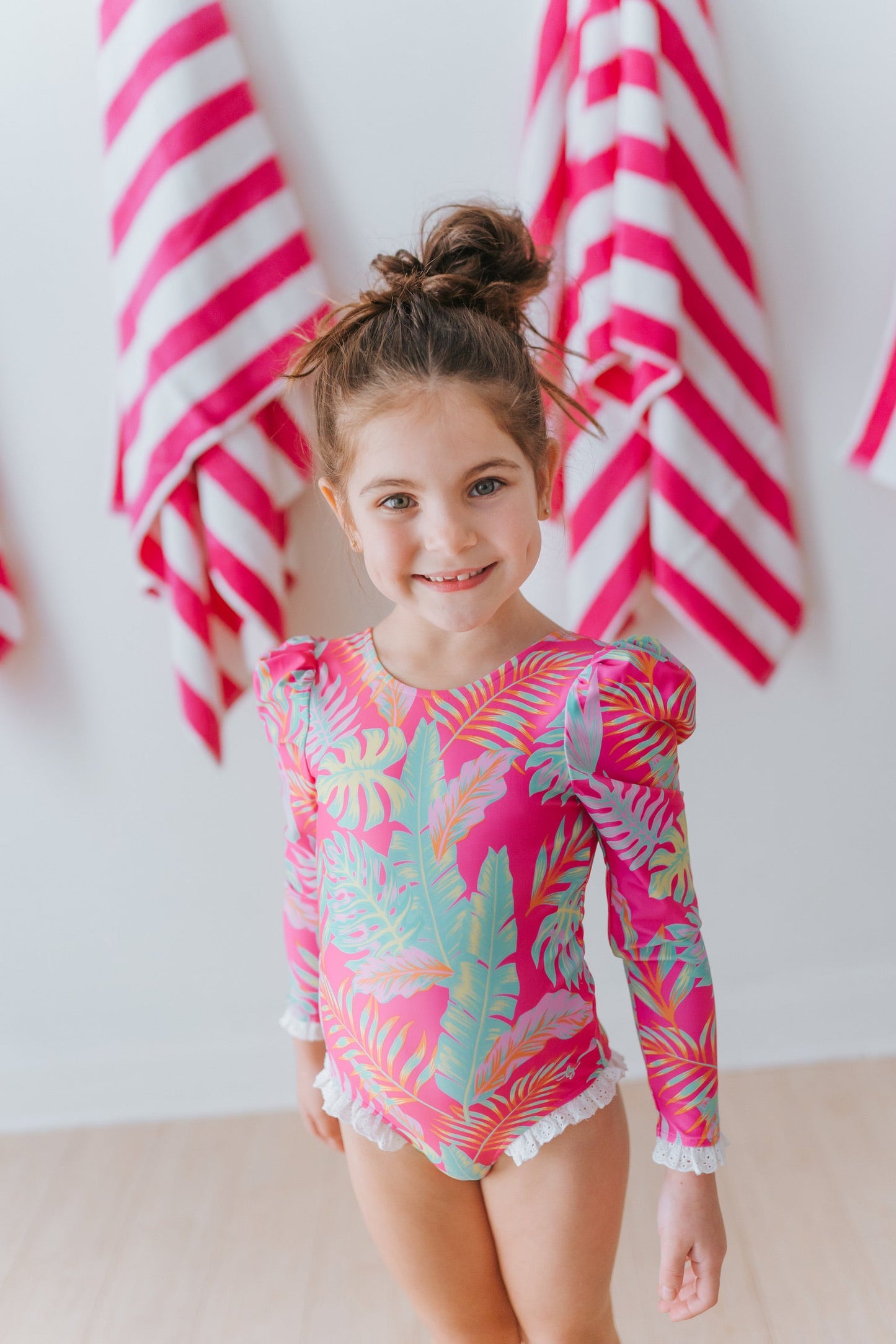 Pink Palm Paradise One Piece Rashguard Suit