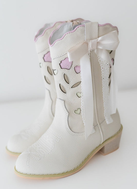 Sweetheart Bow Cowgirl Boots- White