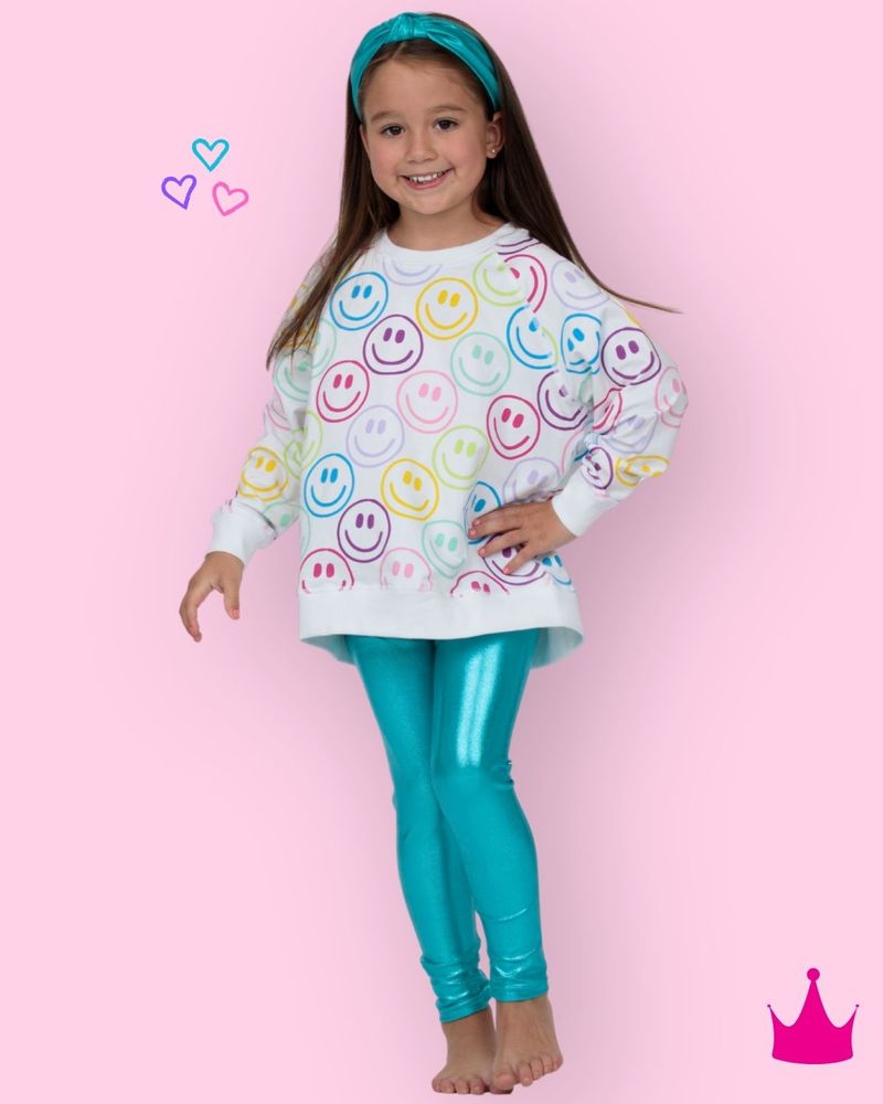 Azarhia Bright Smiley Faces White Oversized Sweatshirt | Girls Designer Pullover | Bossier City, LA