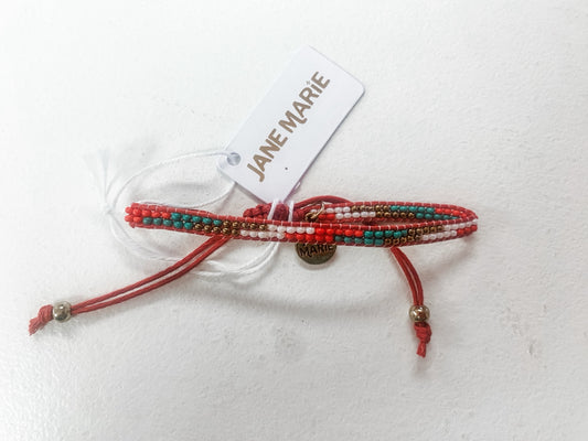 Holiday Stripe Beaded Bracelet – Red, Green & Gold Adjustable Wrap Bracelet