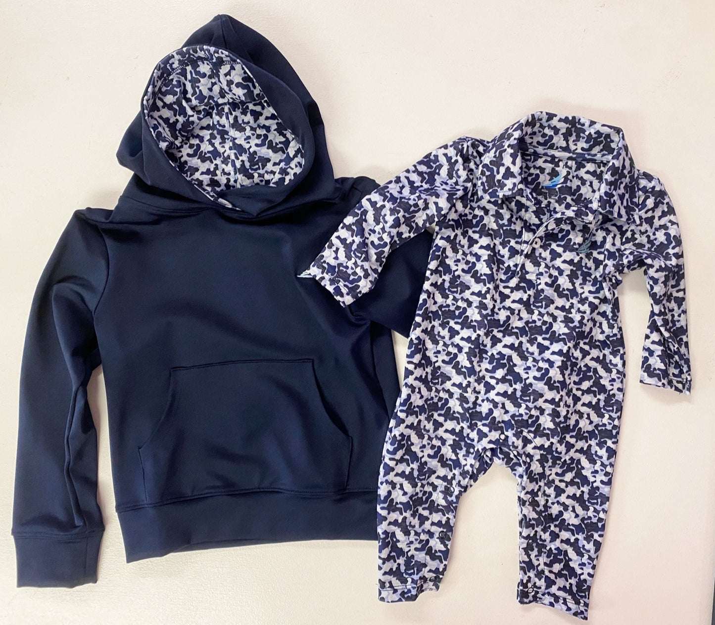 Performance Blue Camo Baby Romper – Long Sleeve Collared One-Piece