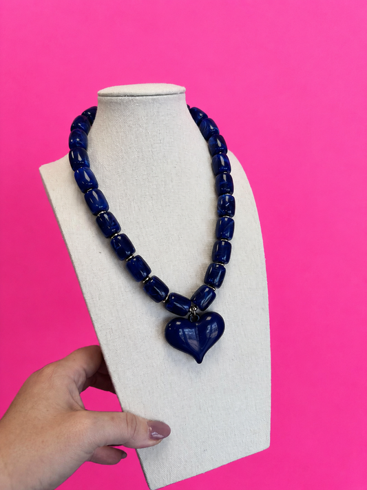 Solid Statement Heart Necklace - Navy