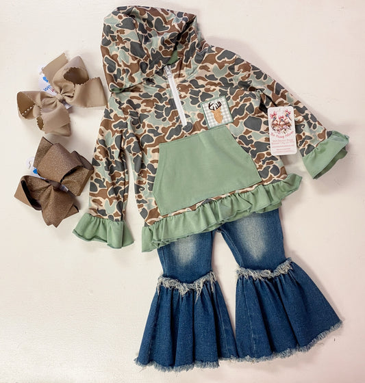 Camouflage Deer Embroidery Girl Hoodie