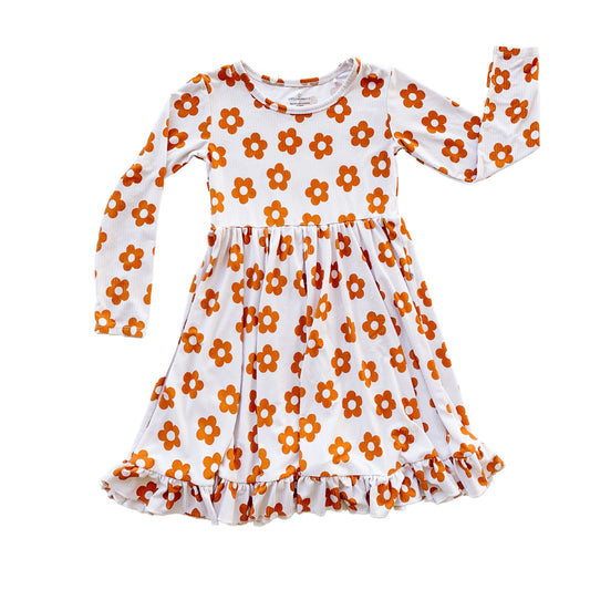 Tan Floral Ribbed Dress