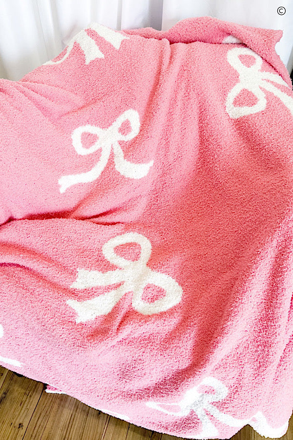 SC - Pink and White Bow Luxury Blanket