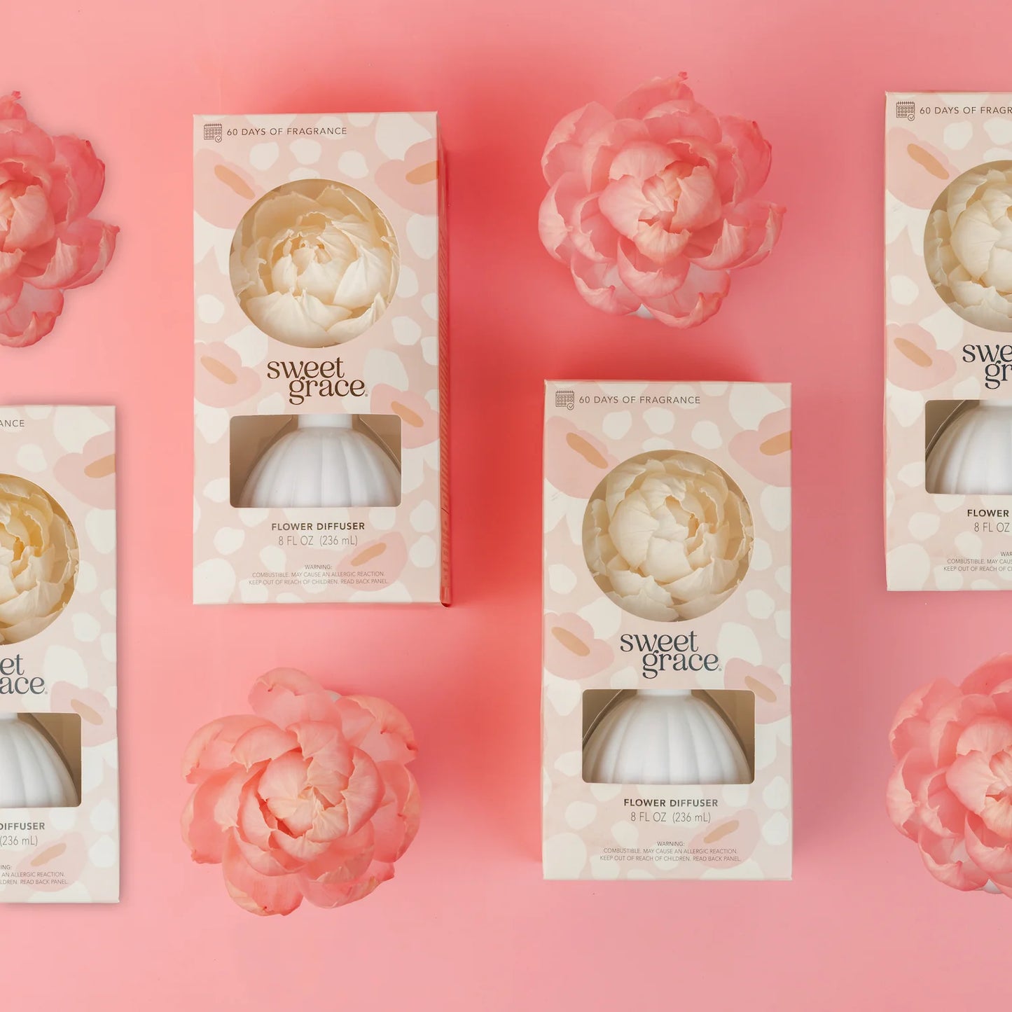 Bridgewater Sweet Grace Flower Diffuser 8 oz – Pink Blooming Home Fragrance