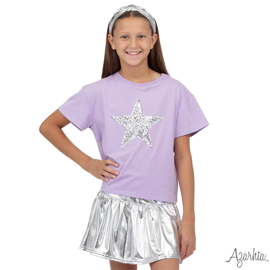 Lavender Boxy Tee with Silver Sequin Star