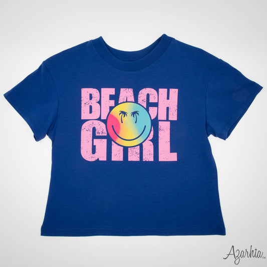 Beach Girl Screen Print on Royal Boxy T