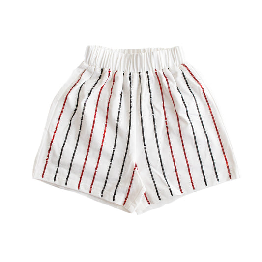 Black and Red Sequin Striped Kid Shorts