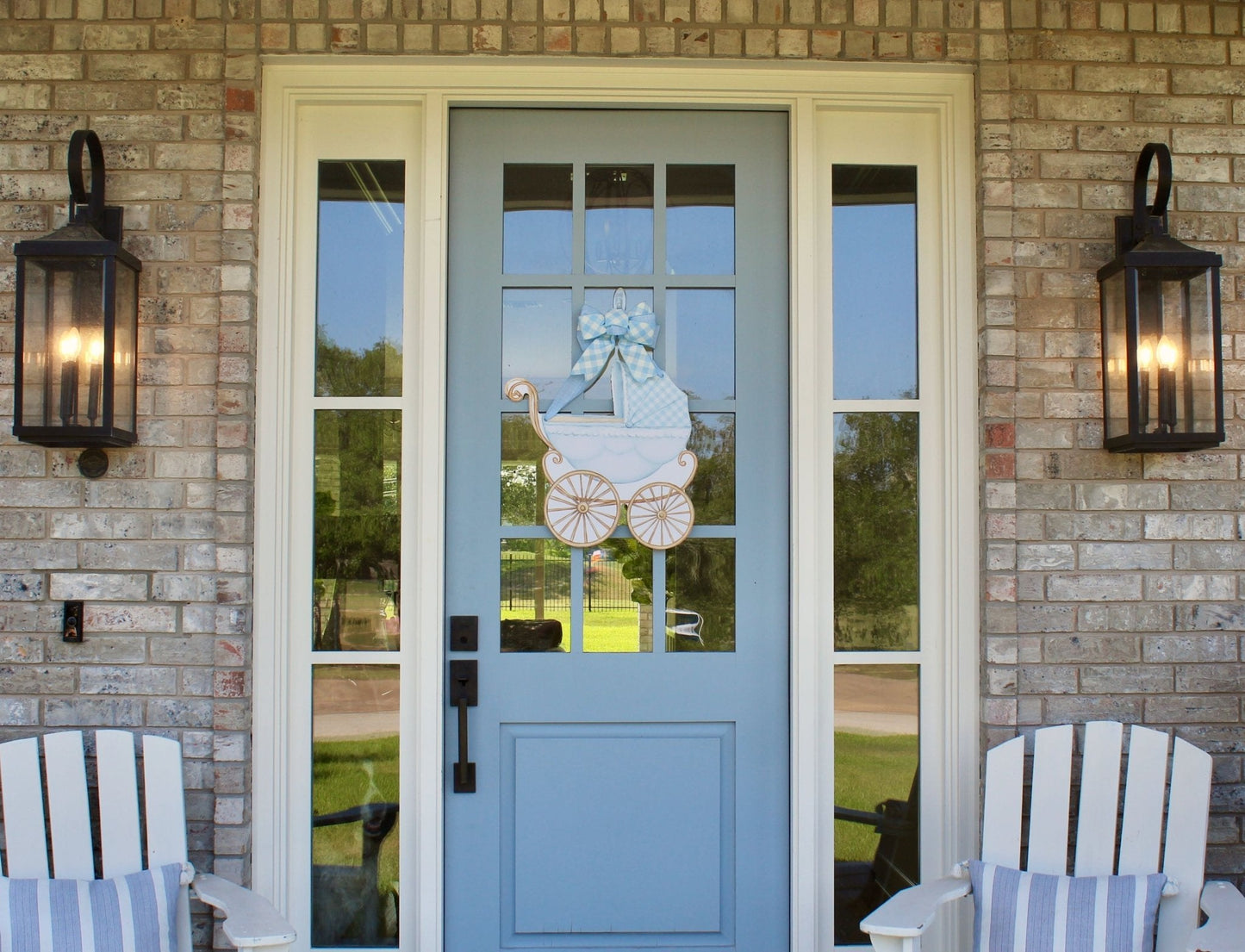 Blue Baby Carriage Door Hanger