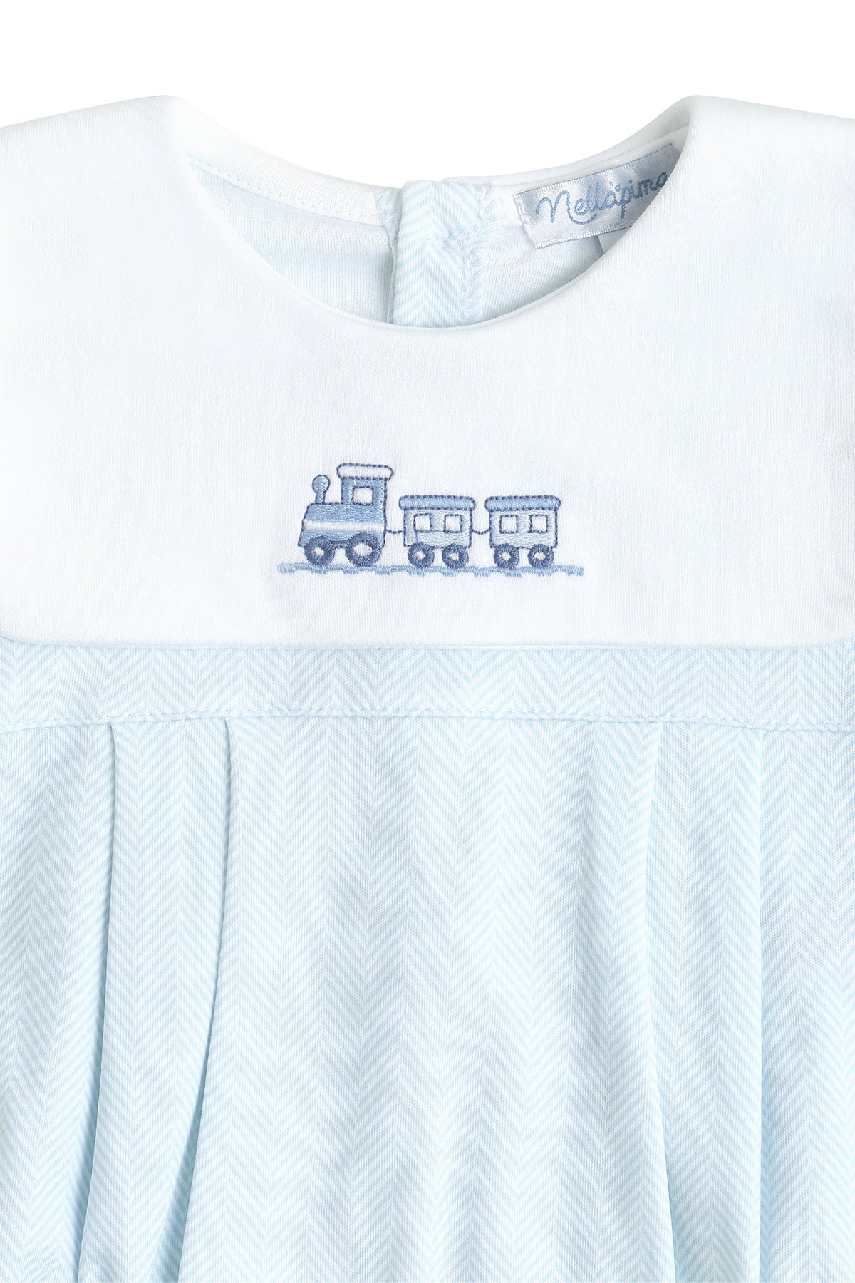 Blue Herringbone Embroidered Bubble LS