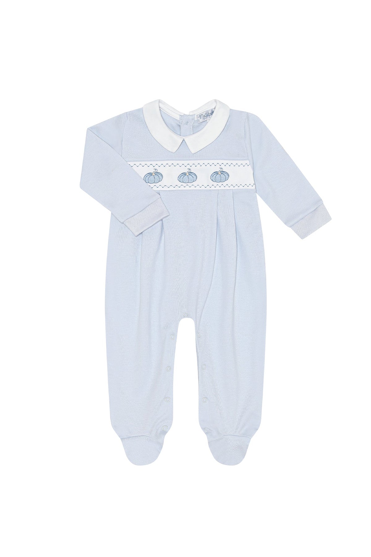 Blue Pumpkin Patch Embroidered Footie