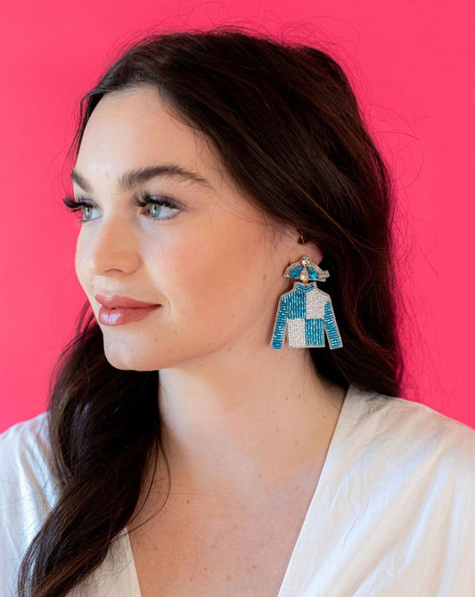 Derby Jersey Silk Earrings - Blue Square