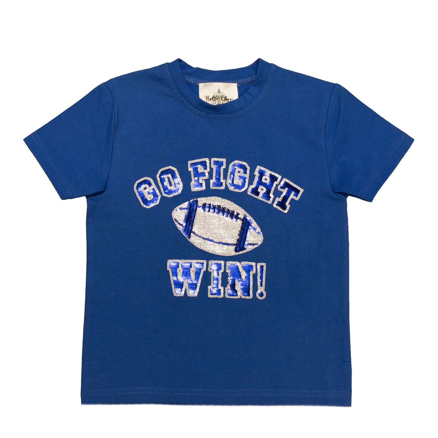Go, Fight, Win Royal Blue And White Sequin Kid Shirt