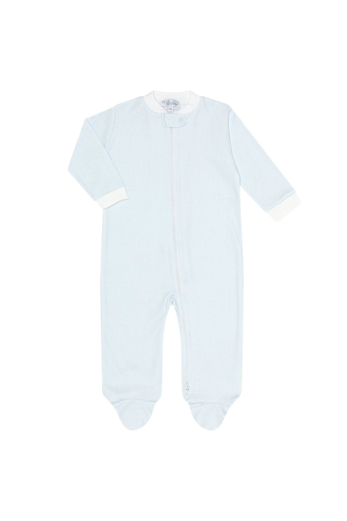 Blue Herringbone Zipper Footie