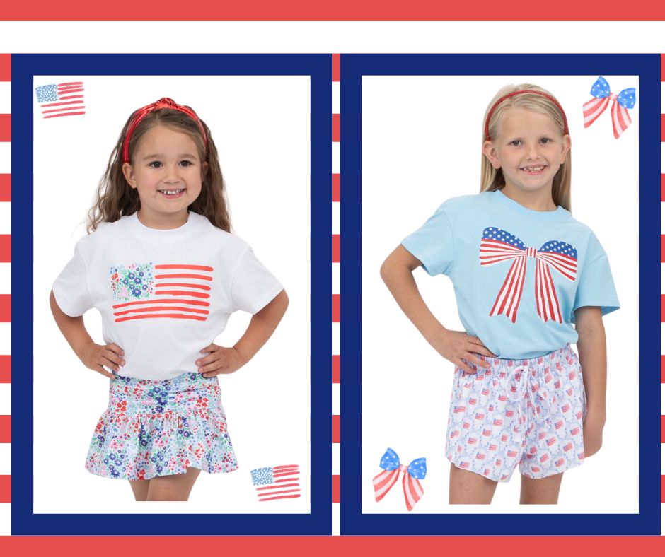 America Bow Screen Print on Light Blue Boxy T