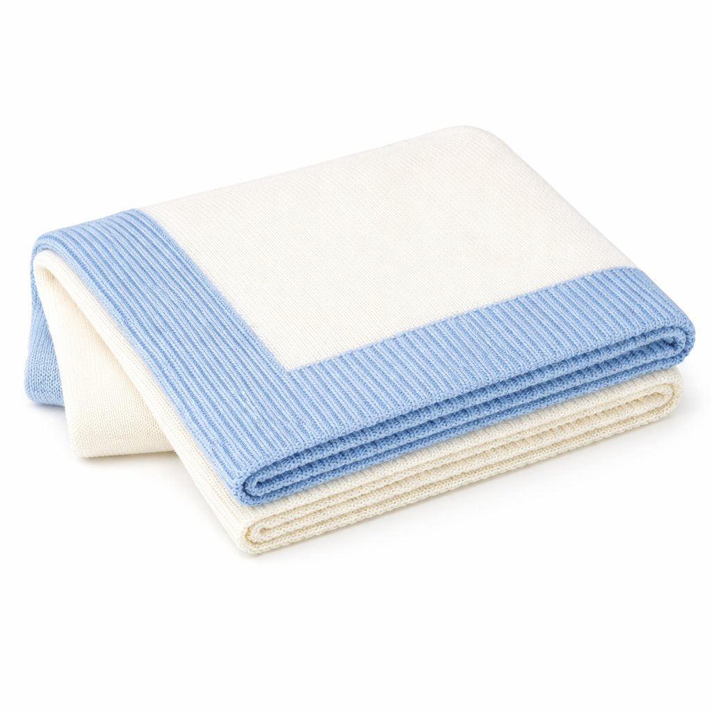 Jersey Knit Blanket with Contrast Rib Border