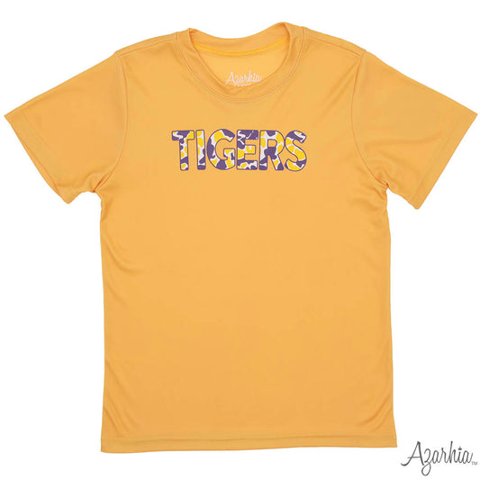 Tigers Camo on Gold Drifit Game Day Tee – Boys’ Athletic T-Shirt