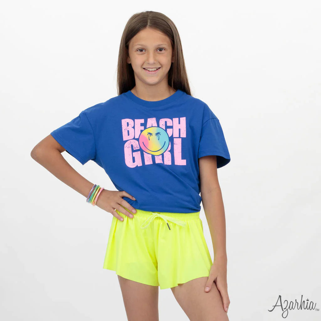 Beach Girl Screen Print on Royal Boxy T