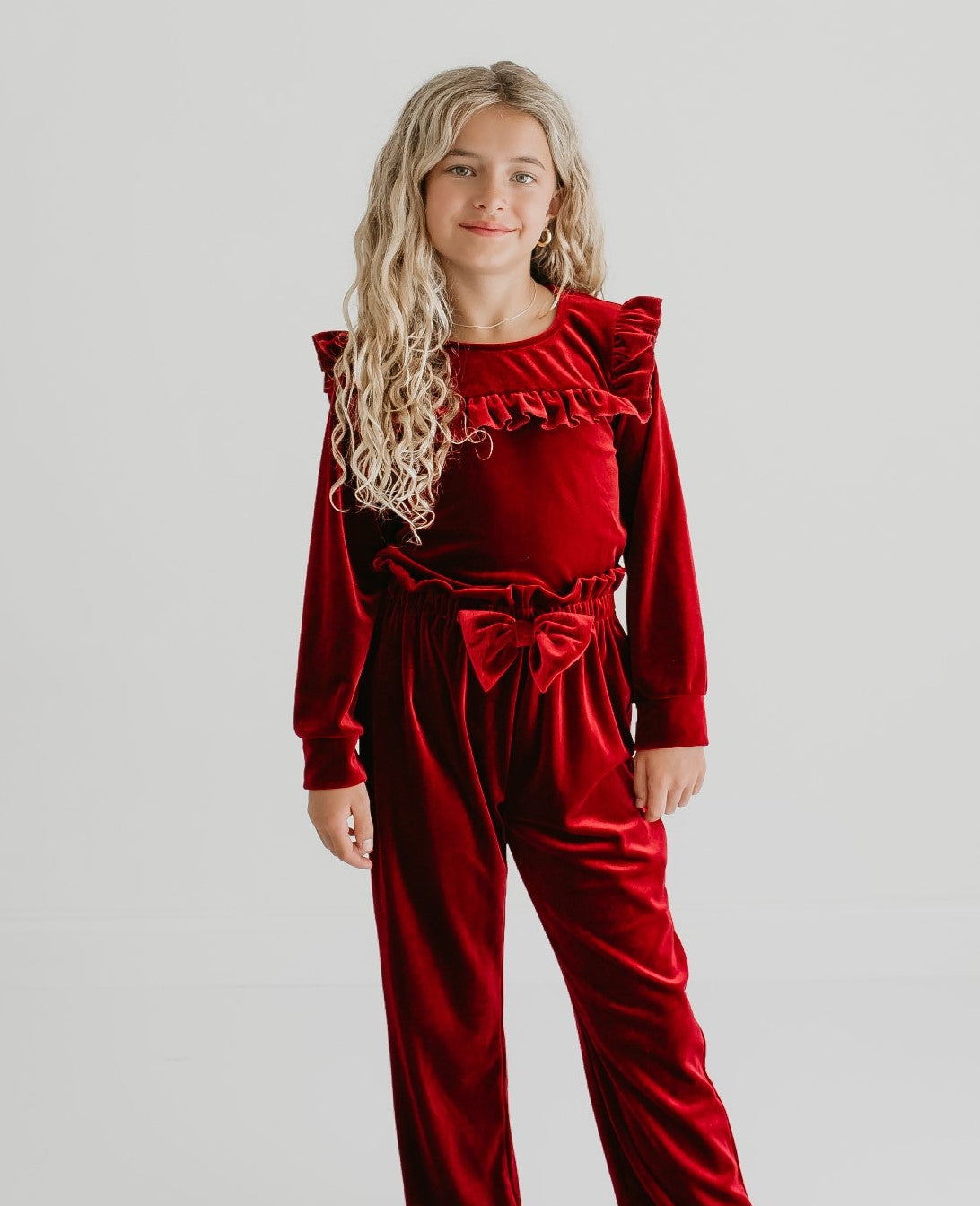 Burgundy Velvet Pant Set