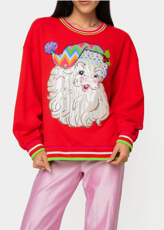 Queen of Sparkles Red Multi Hat Metallic Santa Christmas Sweatshirt