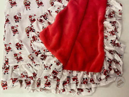 Jolly Santa Satin Ruffle Blanket — Red Faux Fur & Satin Christmas Throw