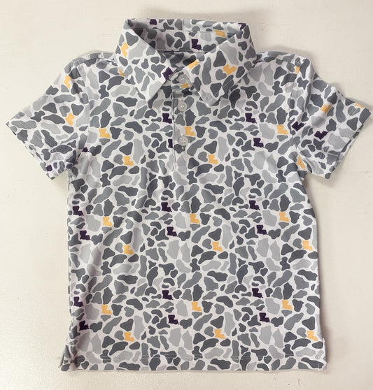 Boys Louisiana Camo Performance Polo | Purple & Gold LSU Gameday Shirt