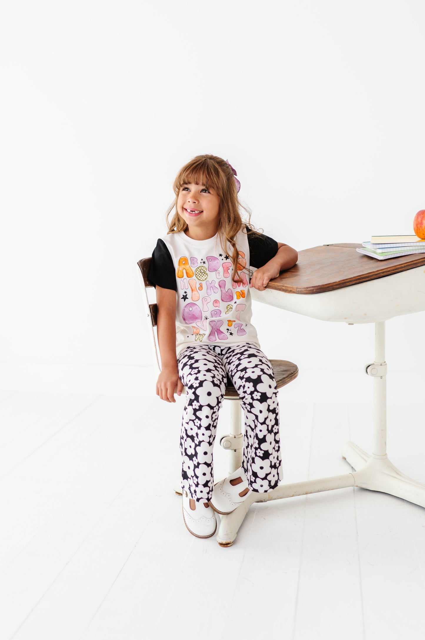 Retro Black and White Floral Flares