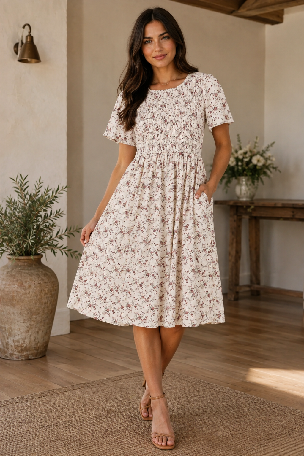 Maylee Dress in Cream Purple Floral