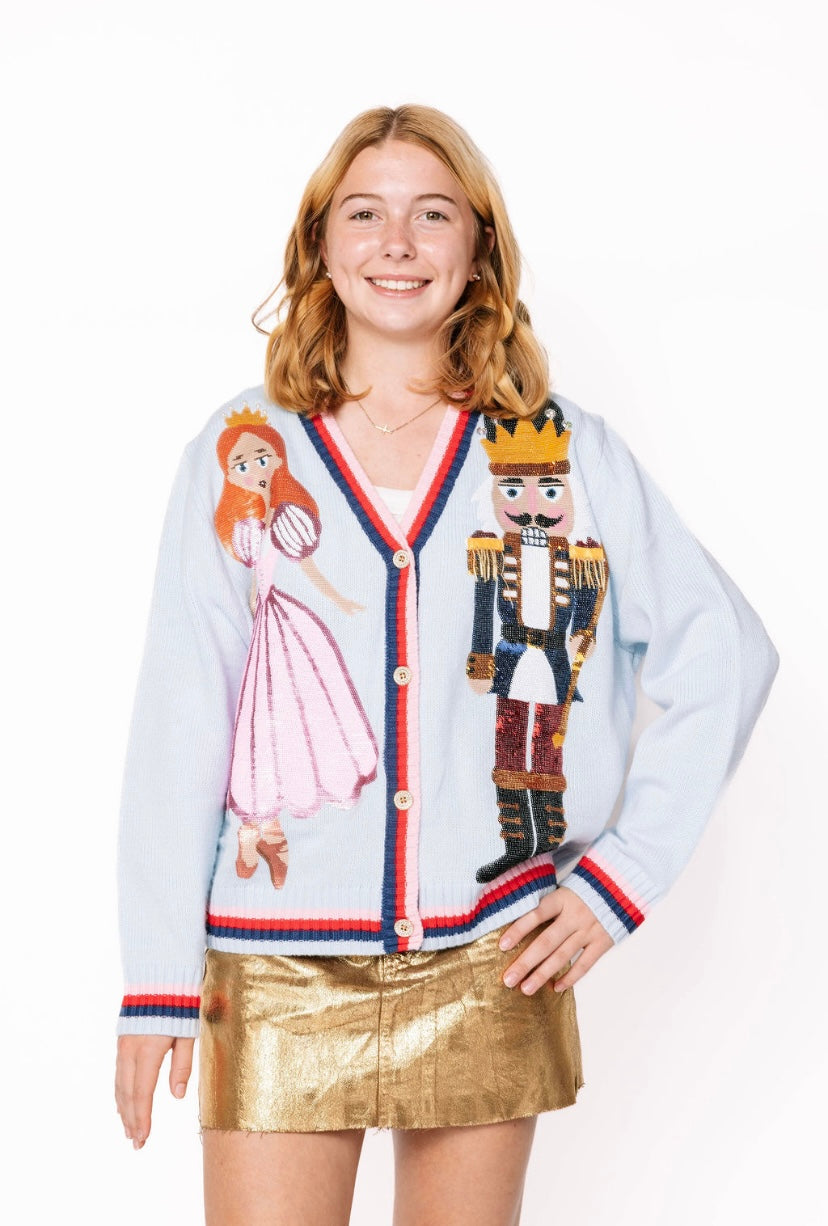 Queen of Sparkles Light Blue Sequin Nutcracker & Clara Cardigan – Kids