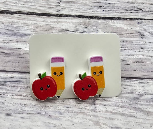 Pencil & Apple Earrings