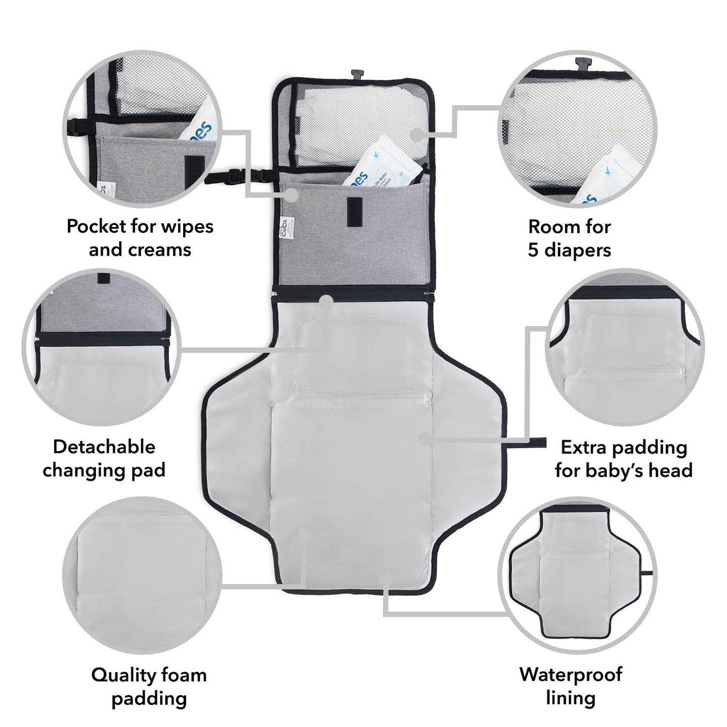 Portable Large Changing Pad in Solid Grey