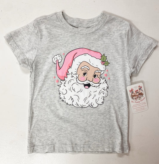 Kids Pink Santa Vintage Tee – Heather Gray Christmas T-Shirt