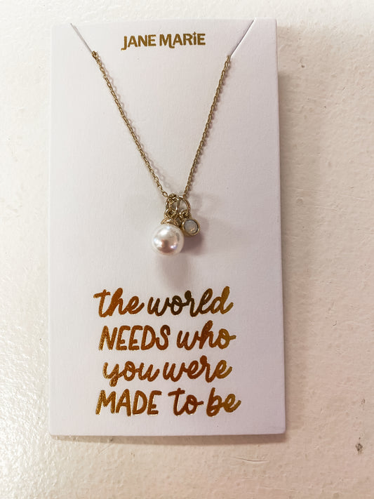 “The World Needs You” Pearl & Opal Charm Necklace