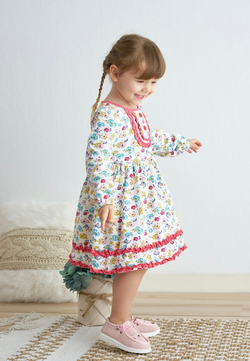 Platinum Floral Print Ruffle Dress