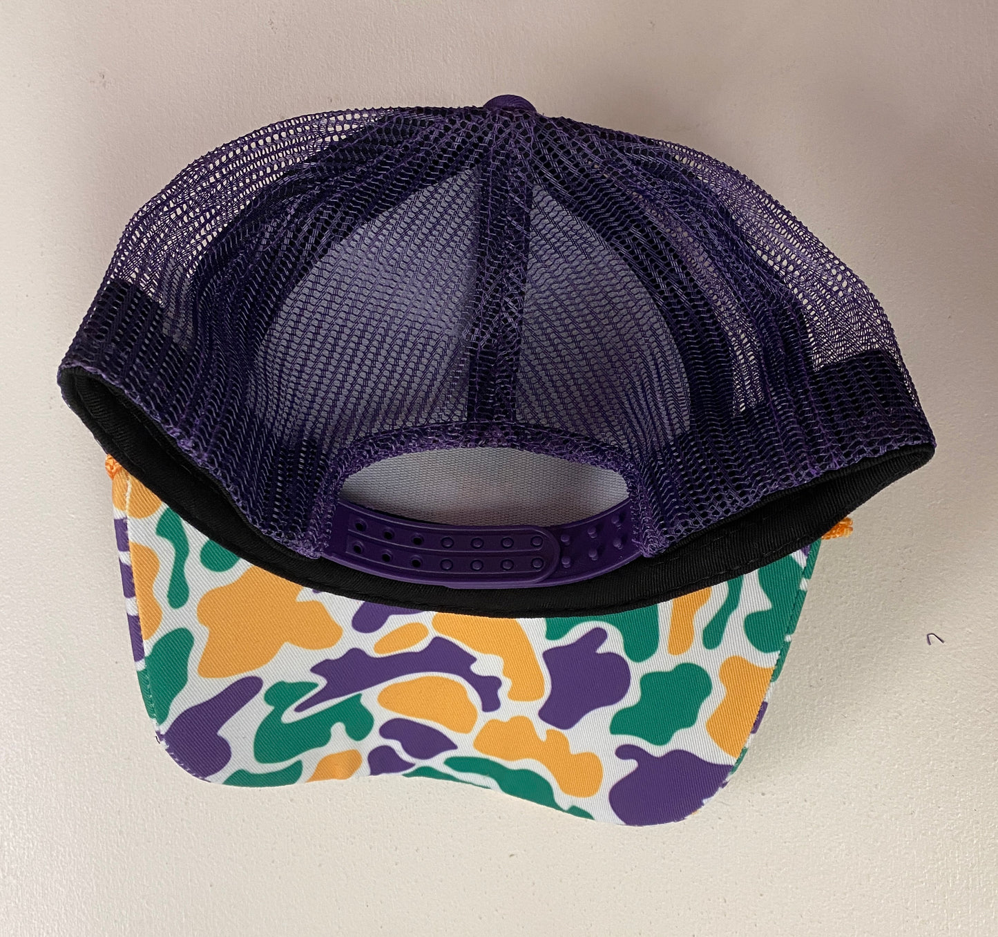 Mardi Gras Camo Embroidered Deer Rope Trucker Hat