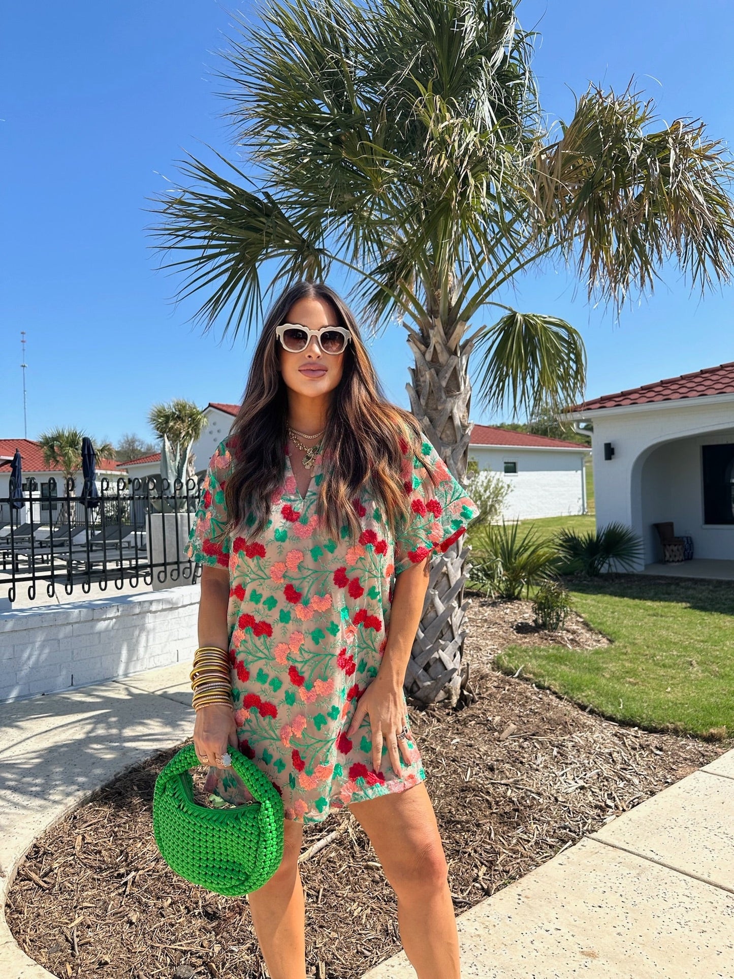 Lulu Short Sleeve Mini Caftan- Precious Coral