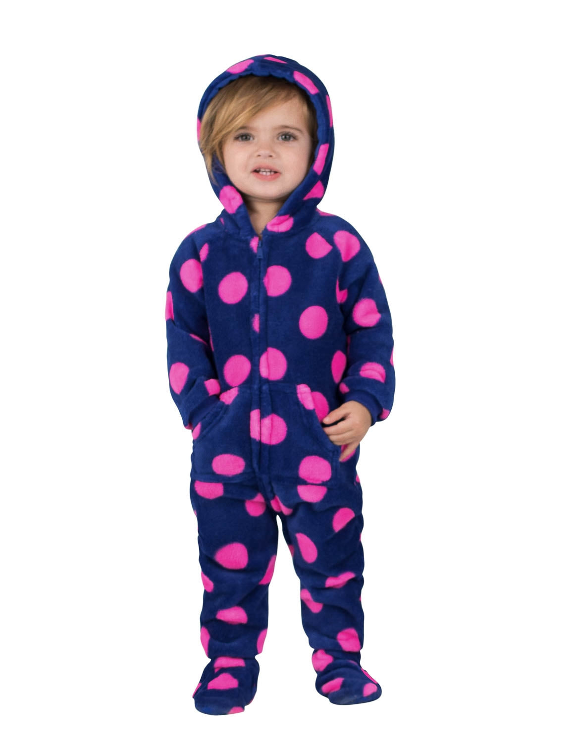 Navy Pink Polka Infant Hoodie Chenille Onesie