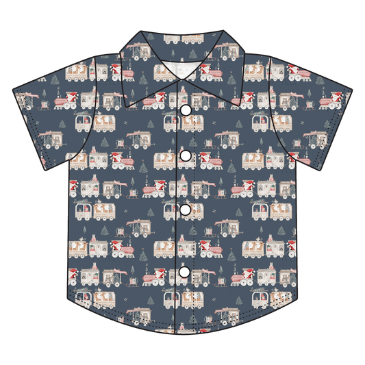 Christmas Train Bamboo Button Down Tee (Pre-Order)
