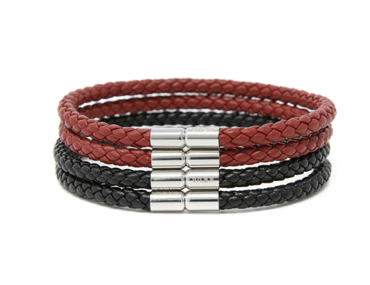 Black and Deep Red Braided Bracelet - set of 4