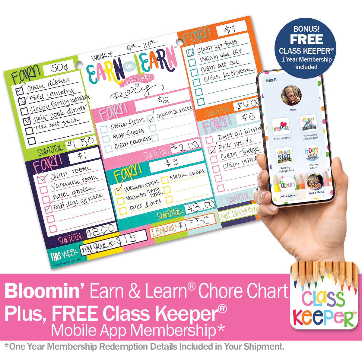 Earn & Learn® Kids Money Management Chore Chart Pad + BONUS App Membership | Dry Erase Savings Tracker for School Age Kids