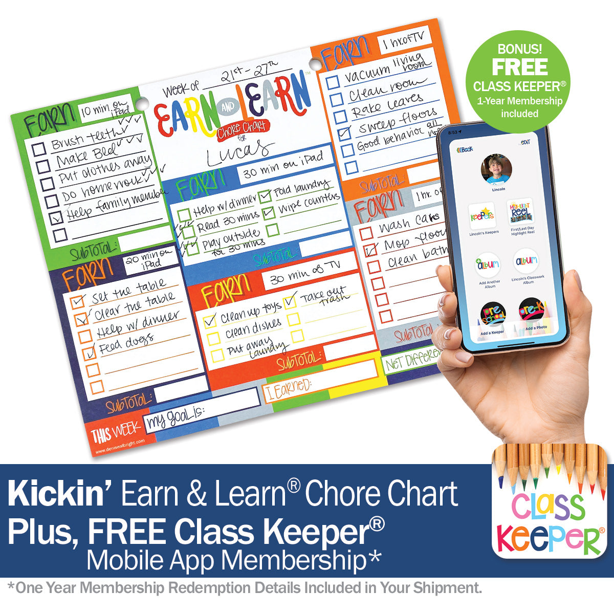 Earn & Learn® Kids Money Management Chore Chart Pad + BONUS App Membership | Dry Erase Savings Tracker for School Age Kids