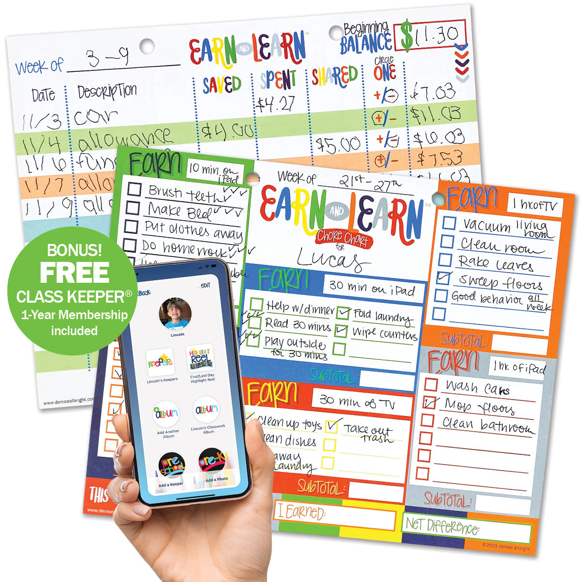 Earn & Learn® Kids Money Management Chore Chart Pad + BONUS App Membership | Dry Erase Savings Tracker for School Age Kids